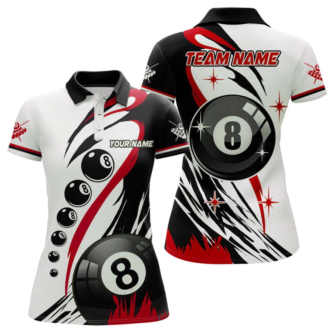 Custom Personalized Red Jerseys Billiard 8 Ball Pool Women Polo Shirts, Best Custom Billiard Team Shirts