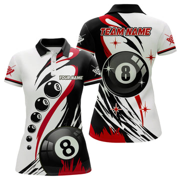 Custom Personalized Red Jerseys Billiard 8 Ball Pool Women Polo Shirts, Best Custom Billiard Team Shirts