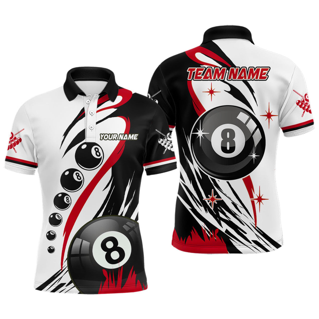 FUNSTUFFPRINT Personalized Red Jerseys Billiard 8 Ball Pool Polo Shirt Size S-5XL