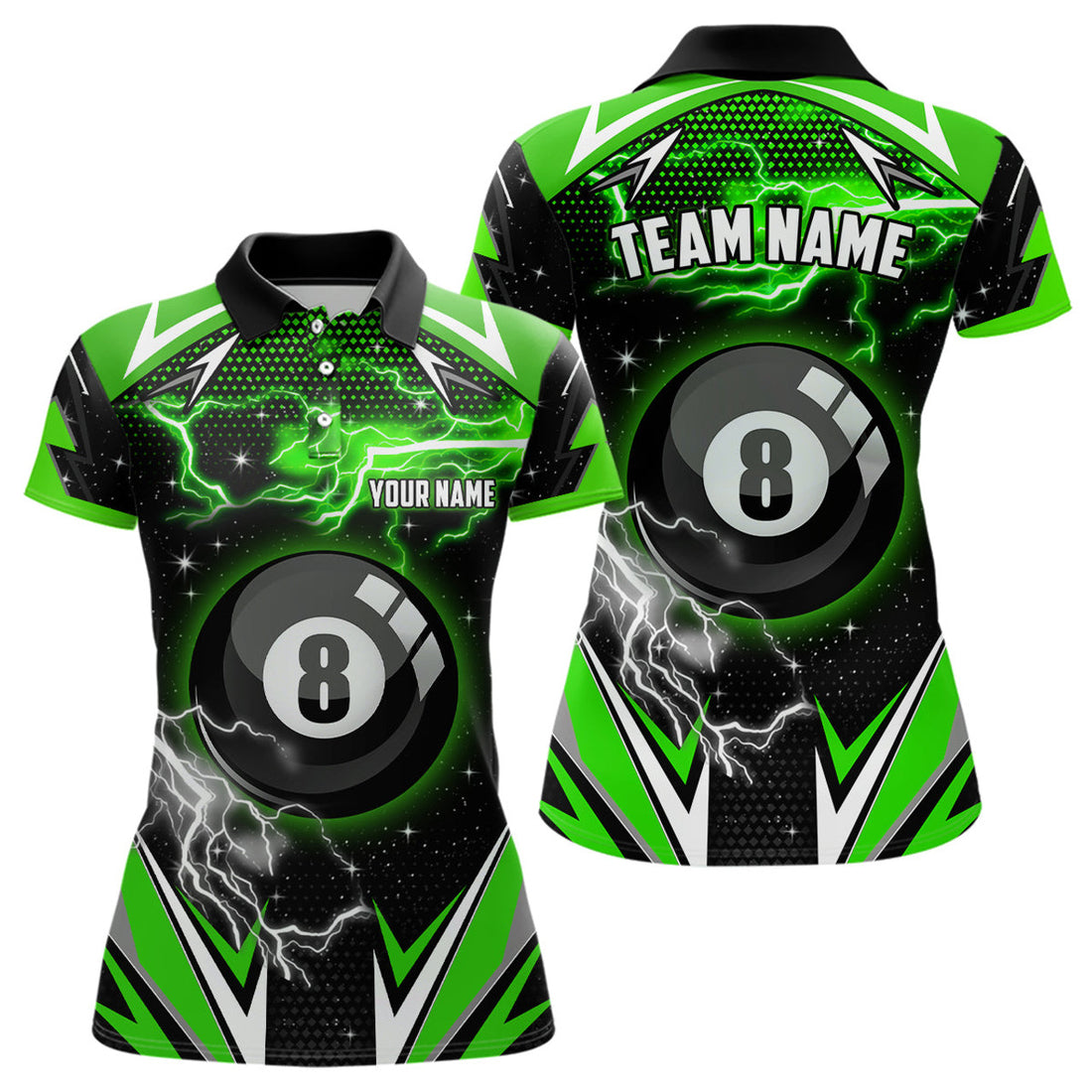 Custom 8 Ball Pool Billiard Jerseys For Women Custom Green Billiard Polo Shirts Team League Billiard Shirts