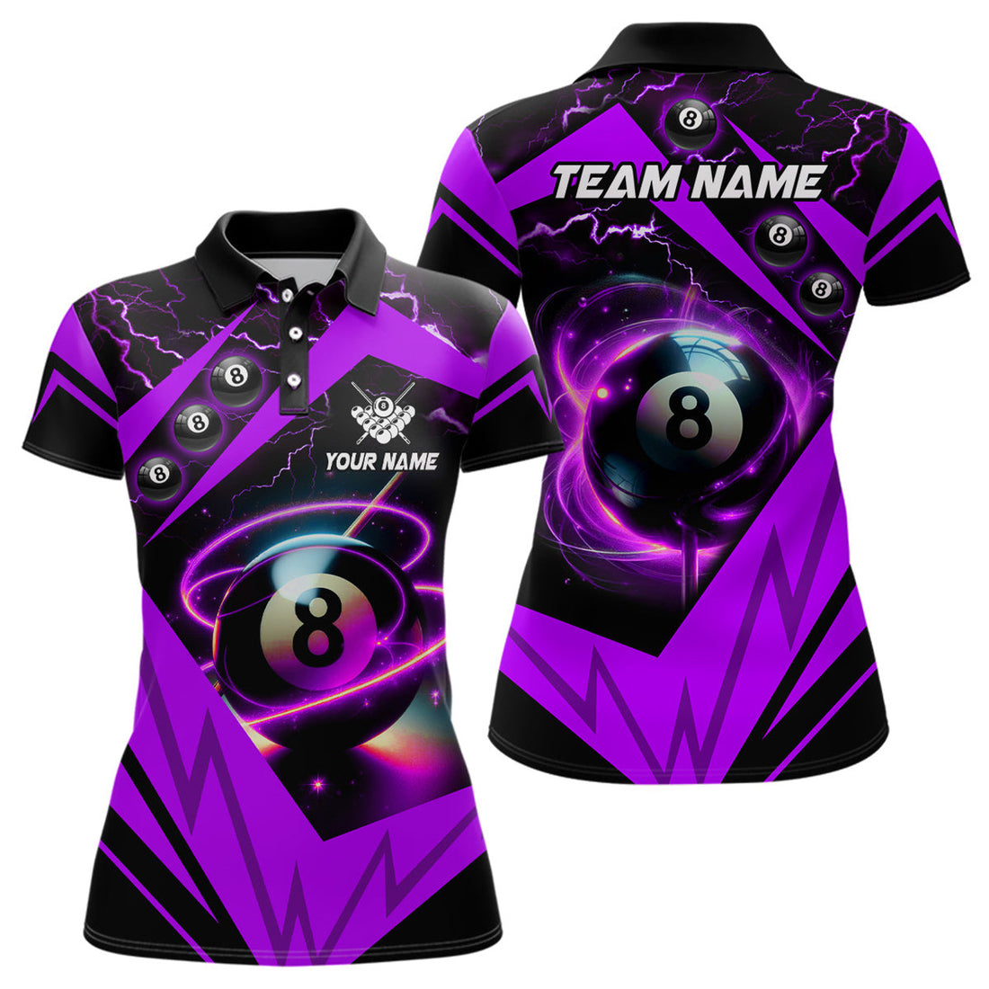Custom Purple 8 Ball Pool Billiard Jersey For Women Custom Billiard Polo Shirts Team League Billiard Shirts