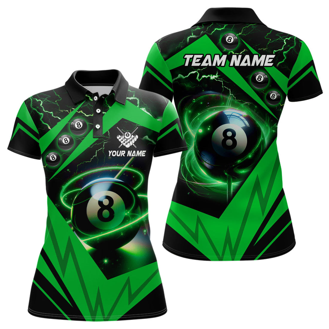 Custom Green 8 Ball Pool Billiard Jersey For Women Custom Billiard Polo Shirts Team League Billiard Shirts