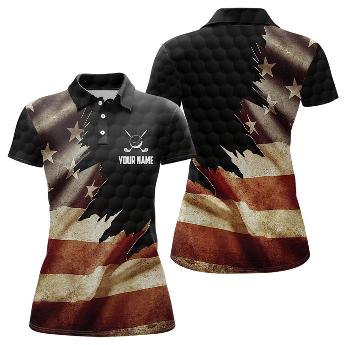 Custom Retro American Flag Womens Golf Polo Shirts Custom Patriotic Golf Shirts For Ladies Best Golf Gifts