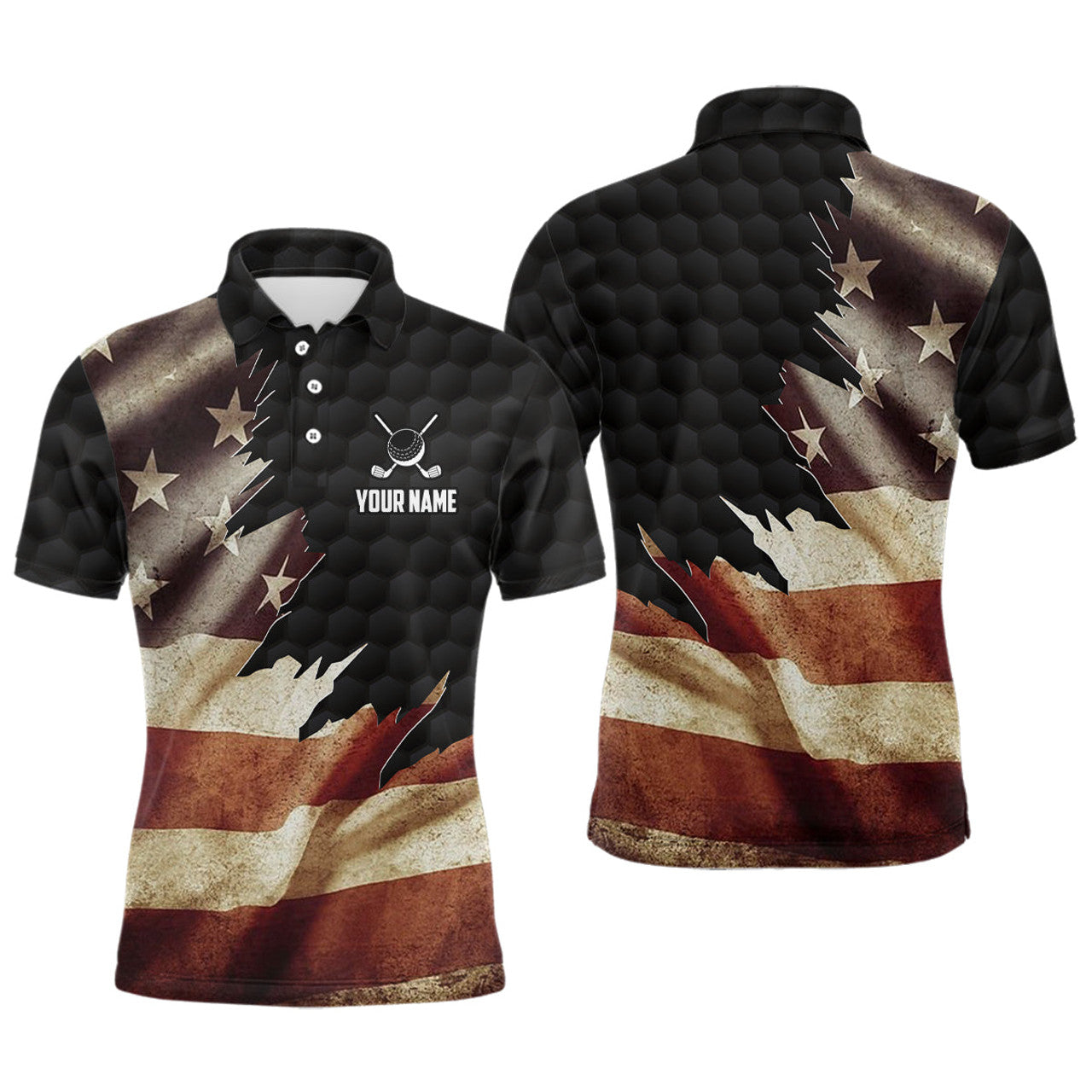 Custom Retro American Flag Mens Golf Polo Shirts Custom Patriotic Golf Shirts For Men Best Golf Gifts