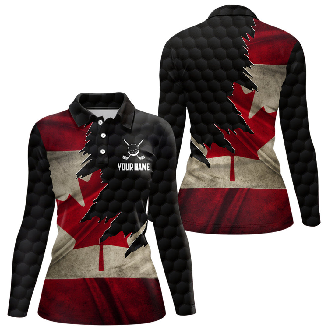 Custom Retro Canada Flag Womens Golf Polo Shirts Custom Canadian Patriotic Golf Shirts For Ladies Golf Gifts