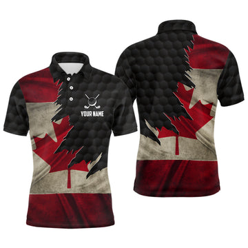 Custom Retro Canada Flag Mens Golf Polo Shirts Custom Canadian Patriotic Golf Shirts For Men Golf Gifts