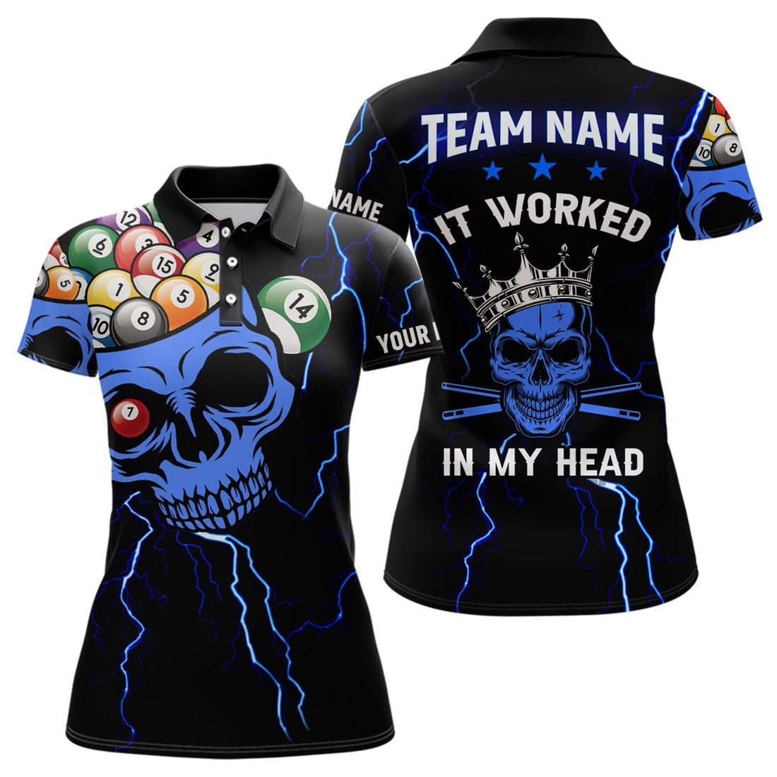 Custom Personalized It Worked In My Head 3D Skull Full Printing Billiards Polo Shirts For Women | Black