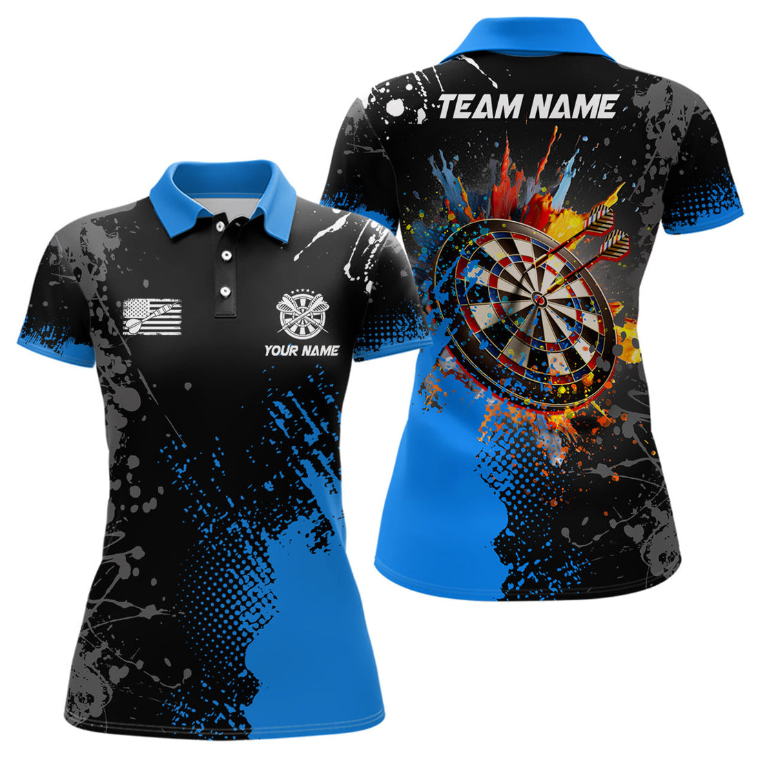 Custom Personalized Paint Blue 3D Dartboard Women Darts Polo Shirts Custom Dart Jerseys Attire For Team