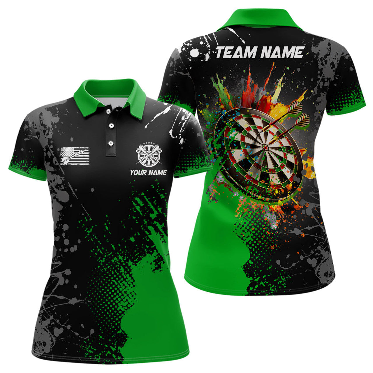 Custom Personalized Paint Green 3D Dartboard Women Darts Polo Shirts Custom Dart Jerseys Attire For Team