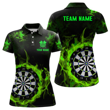 Custom Fire Flame Green Dartboard Women Dart Polo/ Custom Dart Shirts For Team Dart Jersey