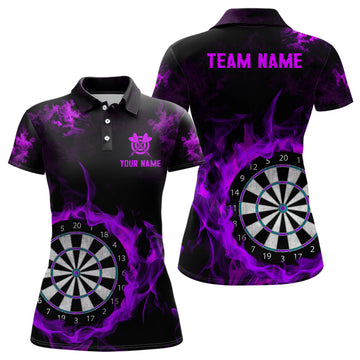 Custom Fire Flame Purple Dartboard Women Dart Polo/ Custom Dart Shirt For Team Dart Jersey