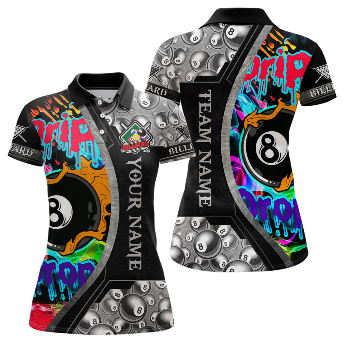 Custom 8 Ball Billiard Drip And Drop Personalized Polo Shirts For Women, Custom Billiard Balls Shirts