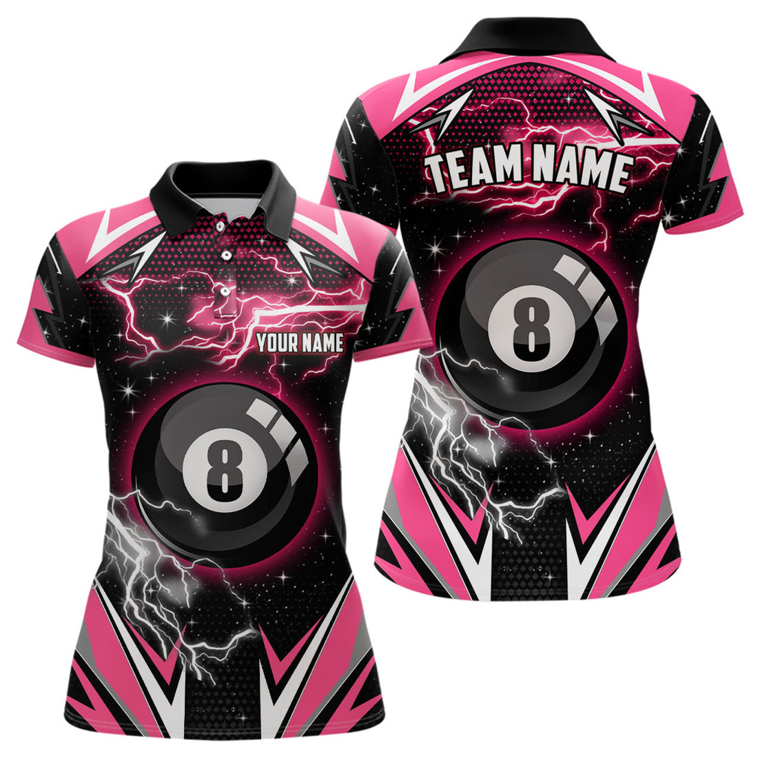 Custom Pink 8 Ball Pool Billiard Jersey Custom Women Polo Shirts, Team League Billiard Valentine Sport Shirt