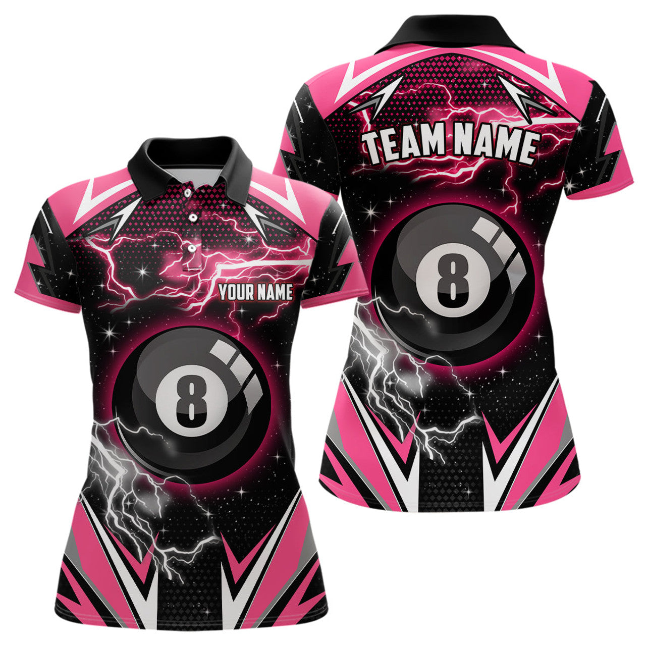 Custom Pink 8 Ball Pool Billiard Jersey Custom Women Polo Shirts, Team League Billiard Valentine Sport Shirt