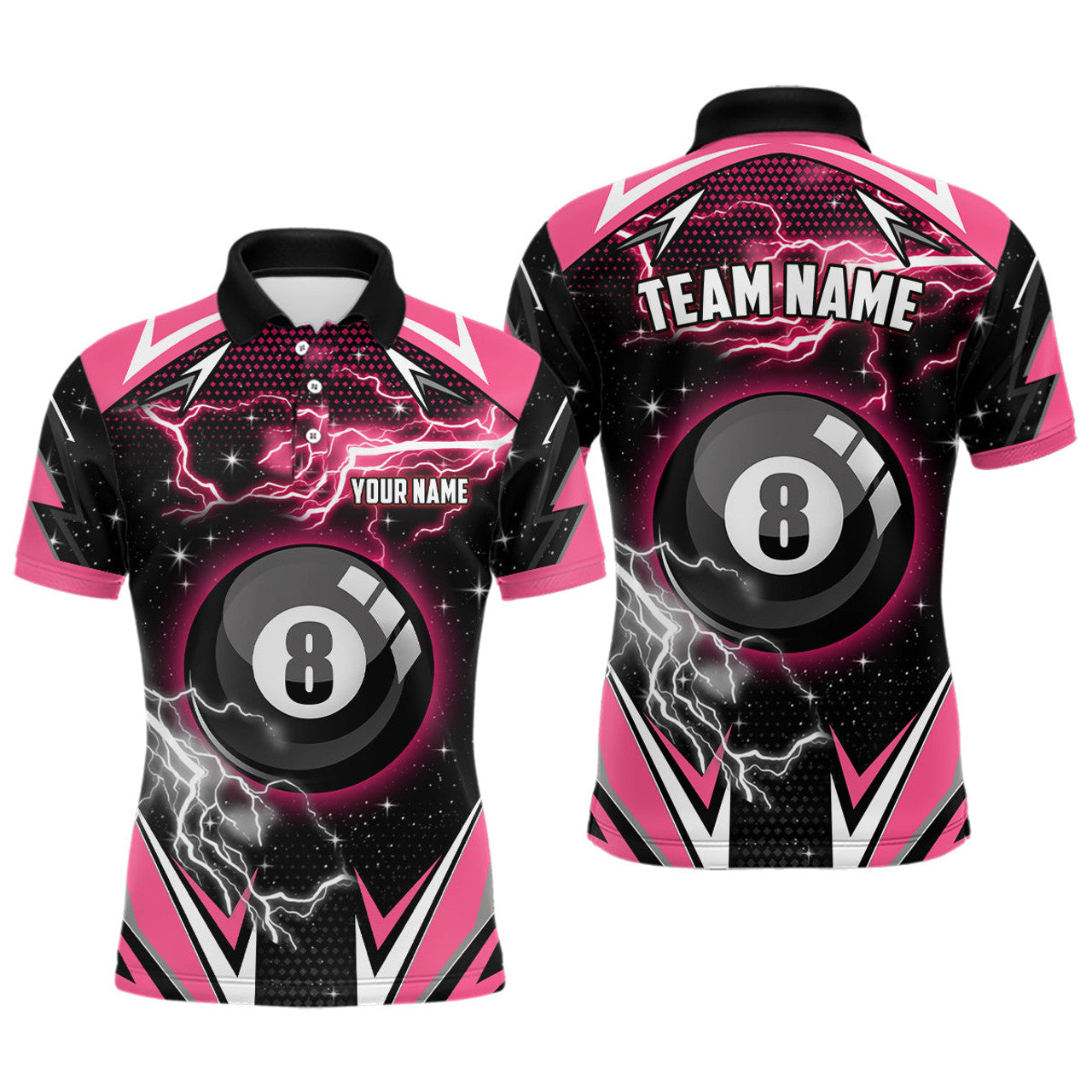 Custom Pink 8 Ball Pool Billiard Jersey Custom Men Polo Shirts, Team League Billiard Valentine Sport Shirt