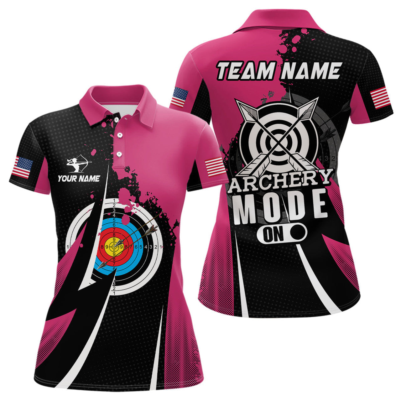 Custom Personalized Pink Jerseys Archery Mode On Polo Shirts For Women, Valentine Archery Sport Shirts