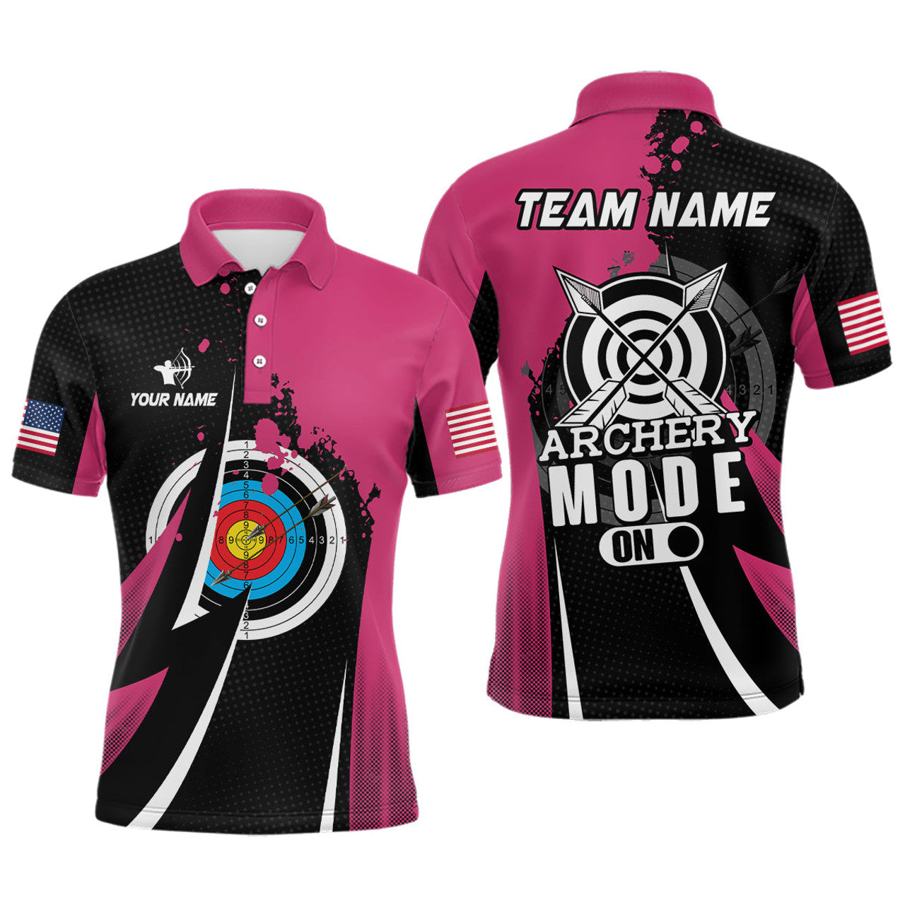 Personalized Pink Jerseys Archery Mode On Polo Shirts For Men, Valentine Archery Sport Shirts
