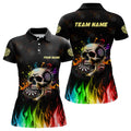 Custom Personalized Funny 3D Darts Skull Colorful Fire Darts Polo Shirts For Women Custom Dart Team Jerseys