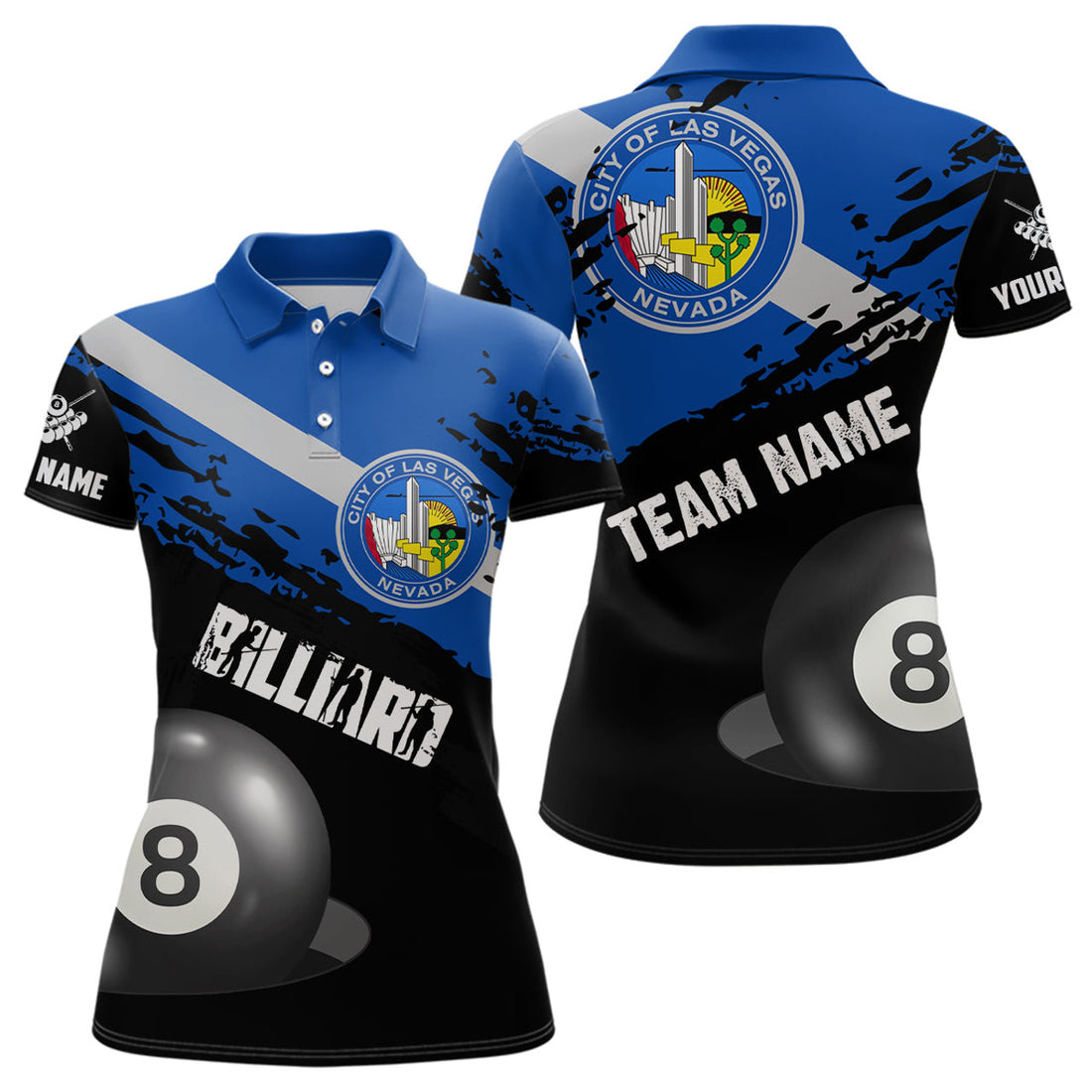 Custom Personalized Grunge Las Vegas Flag 8 Ball Billiard Shirts For Women Custom Patriotic Billiard Jerseys
