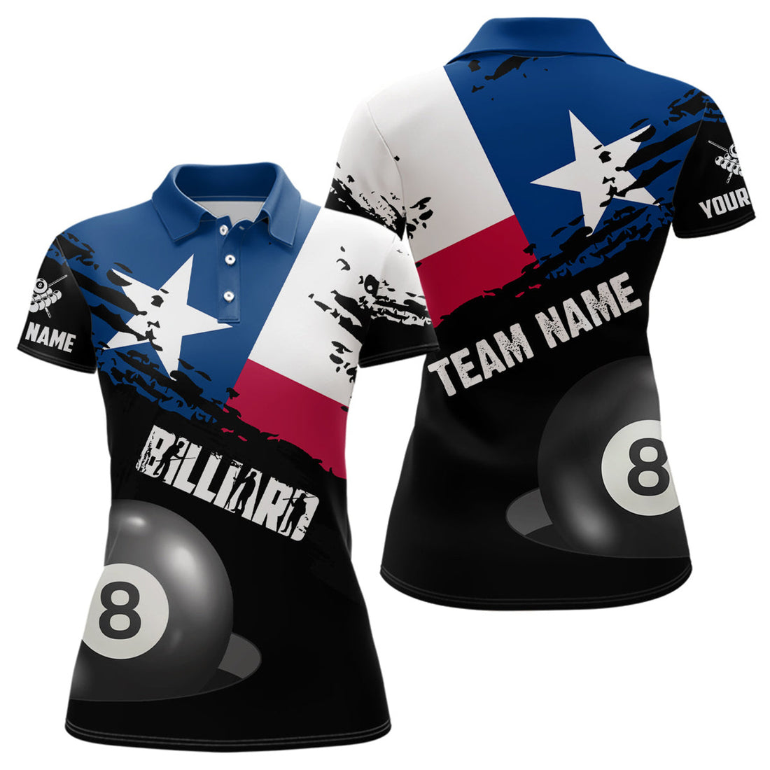 Custom Personalized Texas Flag Billiard Games Women Polo Shirts, Patriotic Billiard Texas Sports Shirts