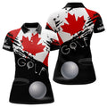 Custom Personalized Grunge Canada Flag Womens Golf Polo Shirts Custom Patriotic Canadian Golf Shirts