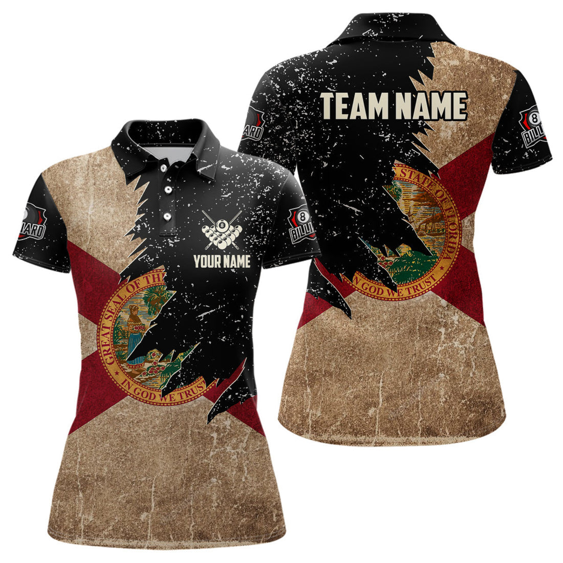 Custom Personalized Retro Florida Flag Billiard Women Pool Shirts Custom Patriotic Billiard Jerseys Uniform