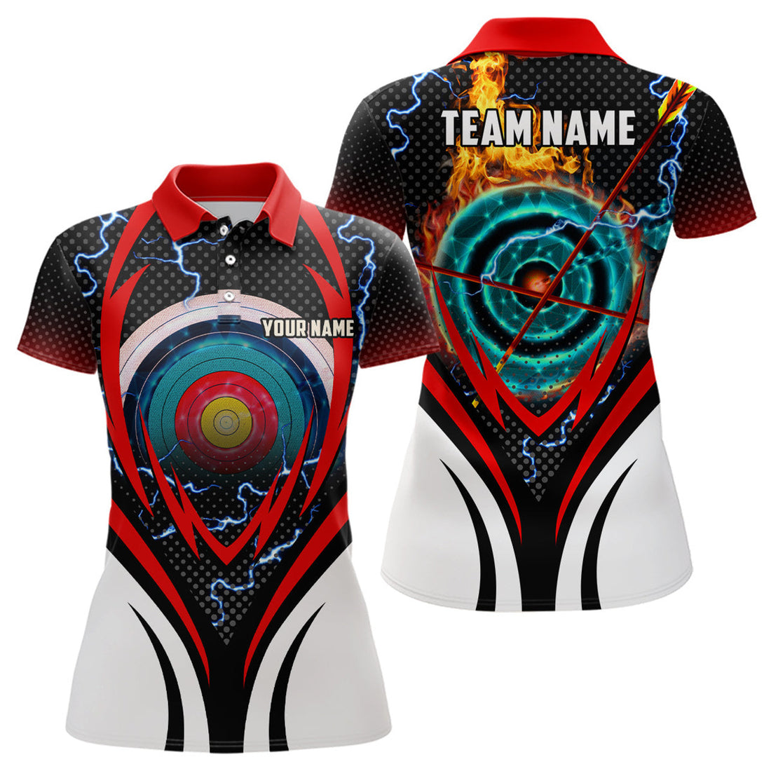 Custom Archery Target Board On Flame Personalized Name Archery Polo Shirts For Women, Gifts For Archers
