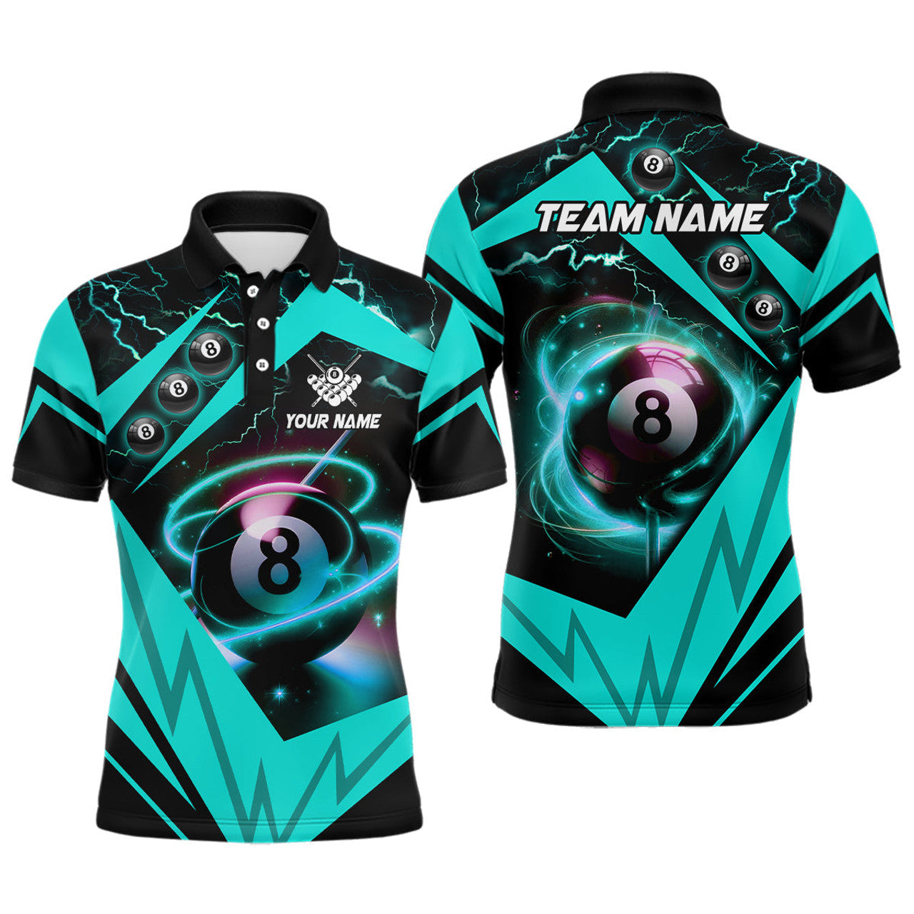 Custom Turquoise 8 Ball Pool Billiard Jersey For Men Custom Billiard Polo Shirt Team League Billiard Shirt