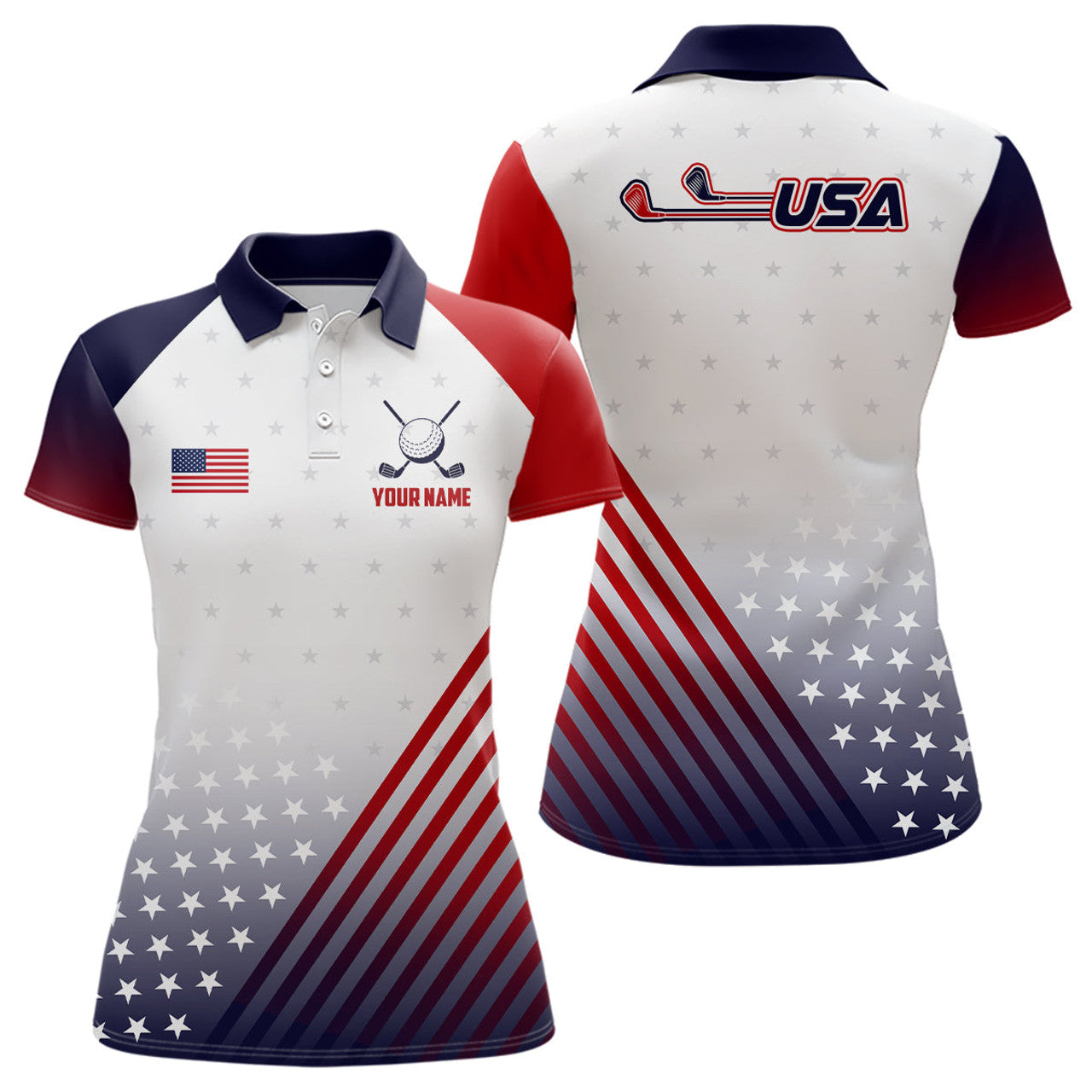 Custom Womens Golf Polo Shirts American Flag Custom Patriotic Team Golf Shirts For Ladies, Best Golf Gifts