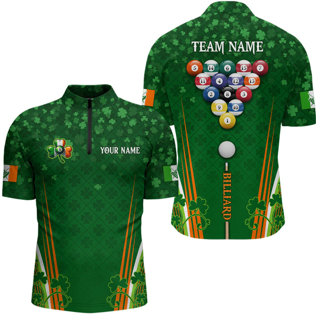 Custom Funny St Patrick's Day Shirts Custom Men Billiard 3D Jersey, 3D 8 Ball Pool Patrick Gifts