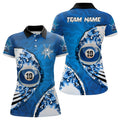 Custom Personalized Blue Flaming 10 Ball Billiards Women Polo Shirts, Custom 10 Balls Pool Player Shirts