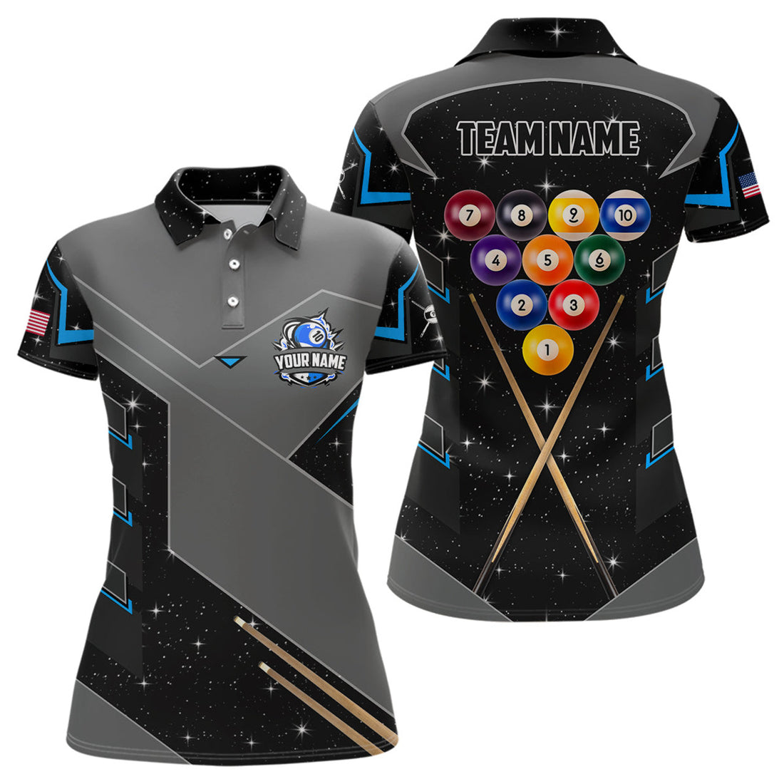 Custom Personalized 10 Ball Pool Billiard Polo Shirts For Women Custom 10 Ball Billiards Attire Jerseys