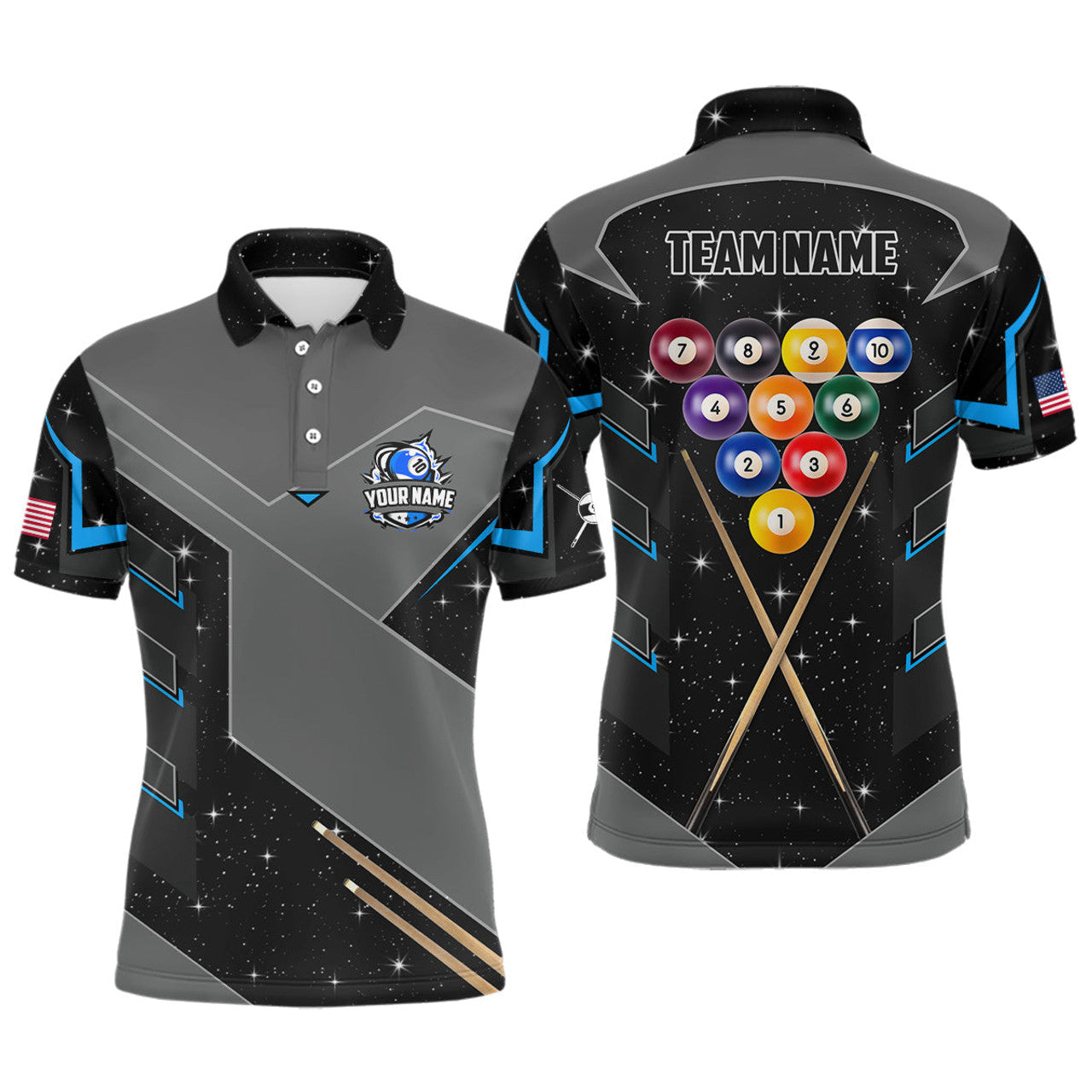 FUNSTUFFPRINT Personalized 10 Ball Pool Billiard Polo Shirts For Men Custom 10 Ball Billiards Attire Polo Shirt Size S-5XL