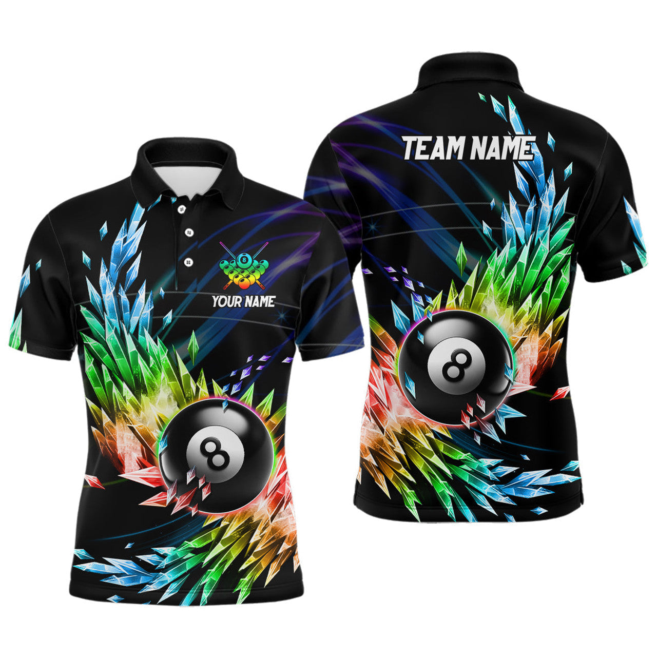 Custom 3D Colorful Frozen Ice Men Billiard Polo Shirts Personalized 8 Ball Pool Billiard Attire Jerseys