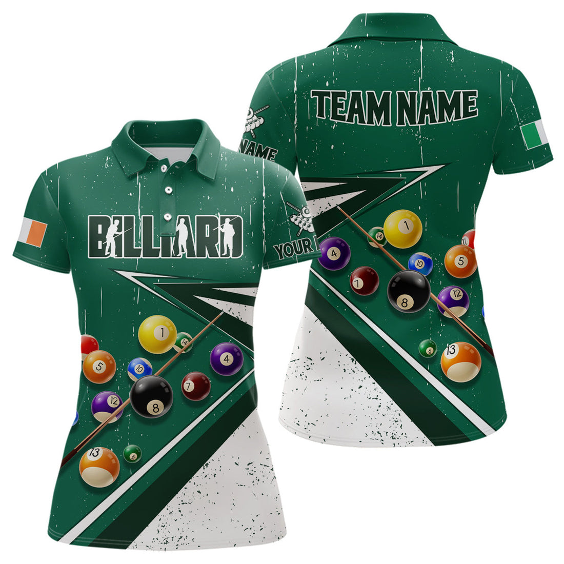 Custom Green White 3D Billiard Balls Luckiest Women Polo Shirts Customized Billiard Jerseys For Patrick Day