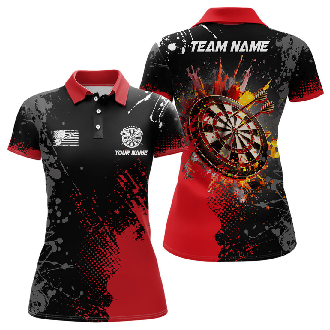 Custom Personalized Paint Red 3D Dartboard Women Darts Polo Shirts Custom Dart Jerseys Attire For Team