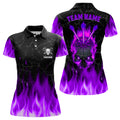 Custom Fire Flame Skull Womens Darts Polo, Custom Scary Darts Team Jerseys | Purple