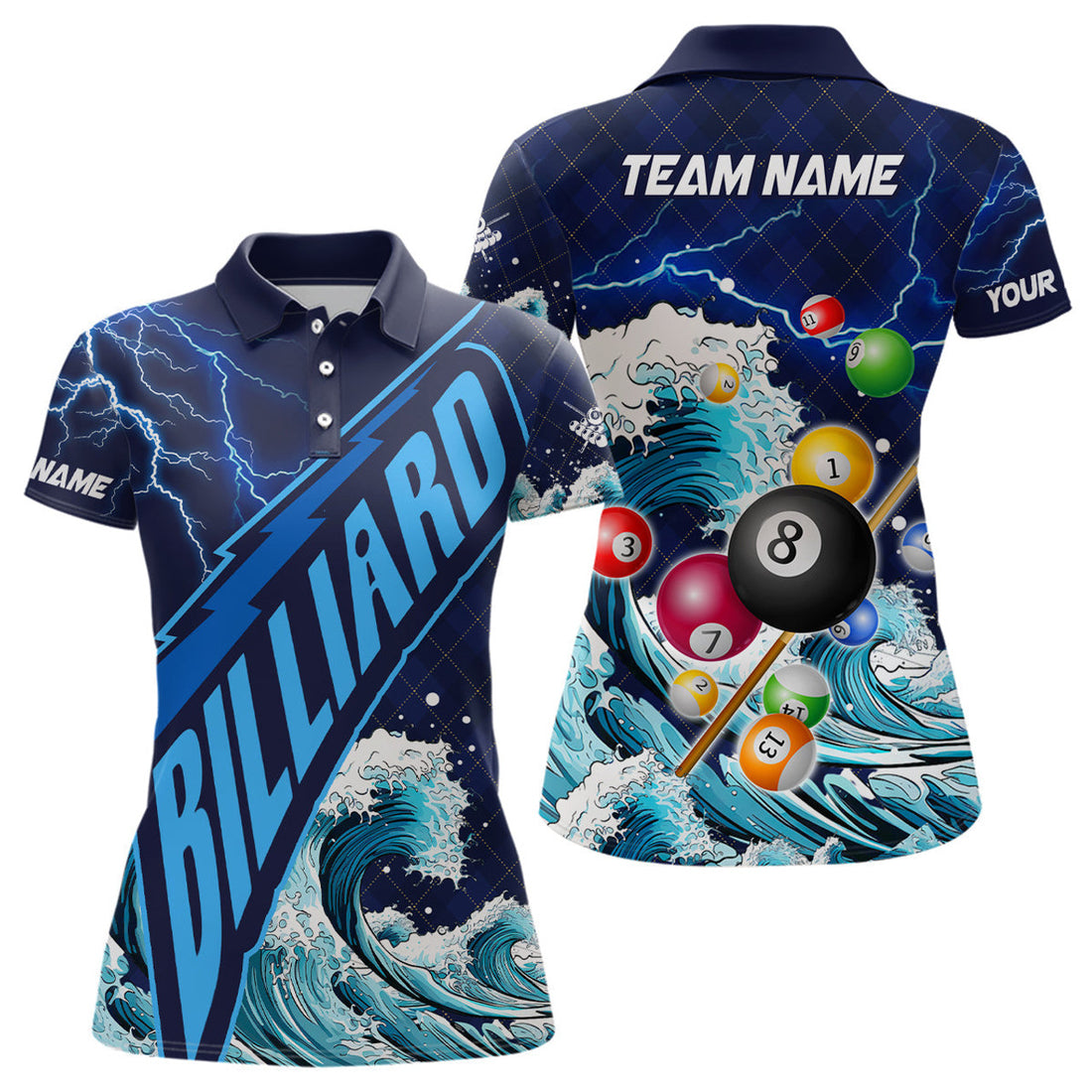 Custom Personalized Funny Billiard Balls With Waves Custom Women Polo Shirts, Unique Billiard Attire Design