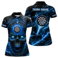 Custom Personalized Blue Darts Skull Women Polo Shirts Custom Lightning Thunder Team League Darts Jersey