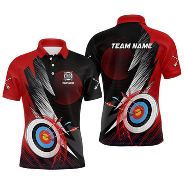 Personalized Archery 3d Target Red Jersey Men Polo Shirts, Best Archery Club Shirts For Team Archer