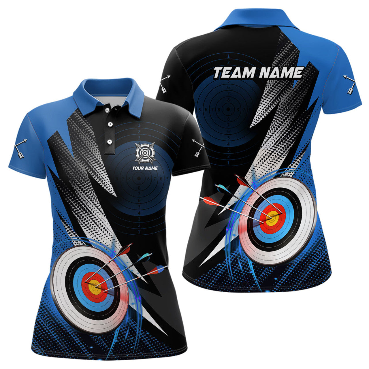 Custom Personalized Archery 3d Target Blue Jersey Women Polo Shirts Best Archery Club Shirts For Team Archer