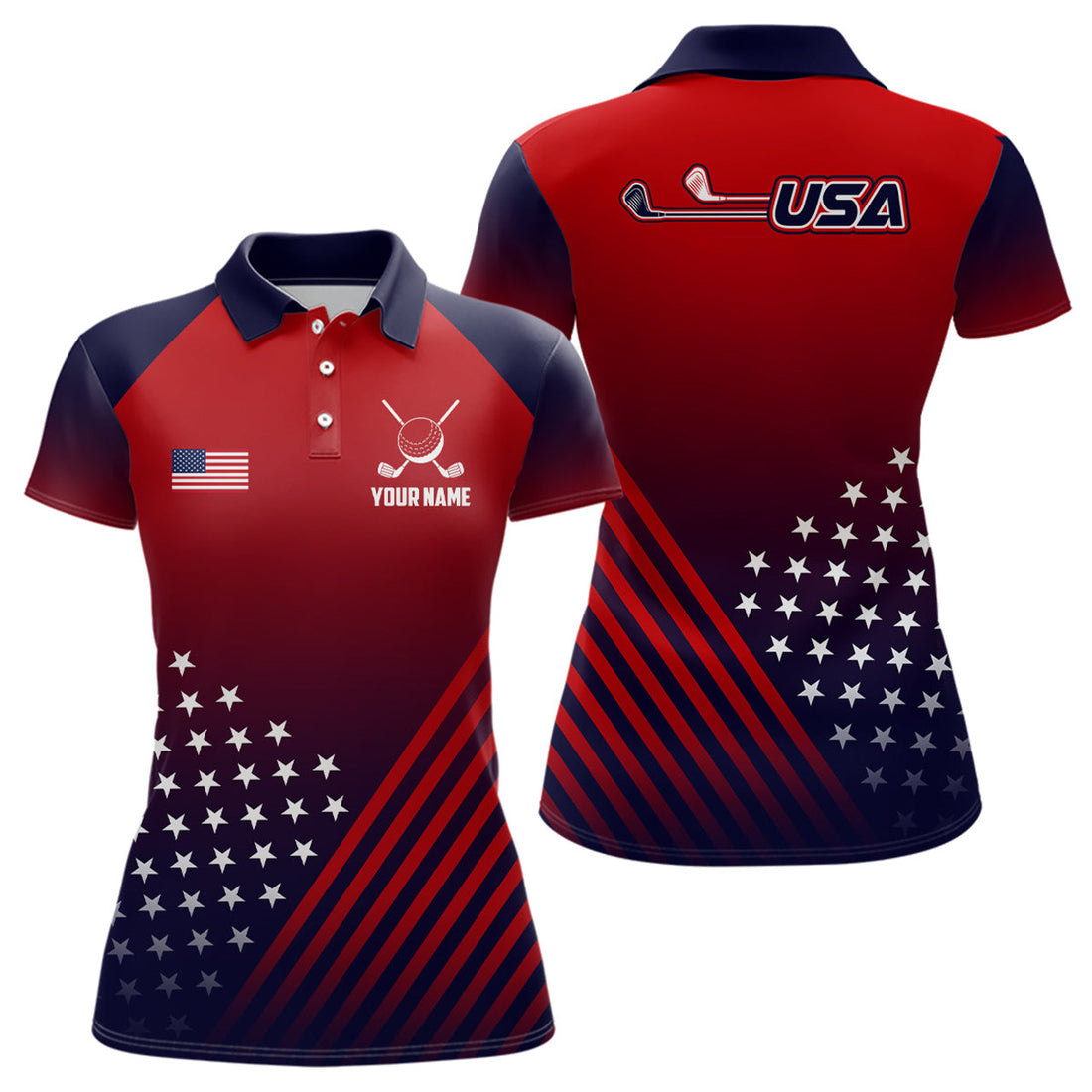 Custom Womens Golf Polo Shirts American Flag Patriotic Custom Red And Navy Golf Shirts Best Women Golf Wears