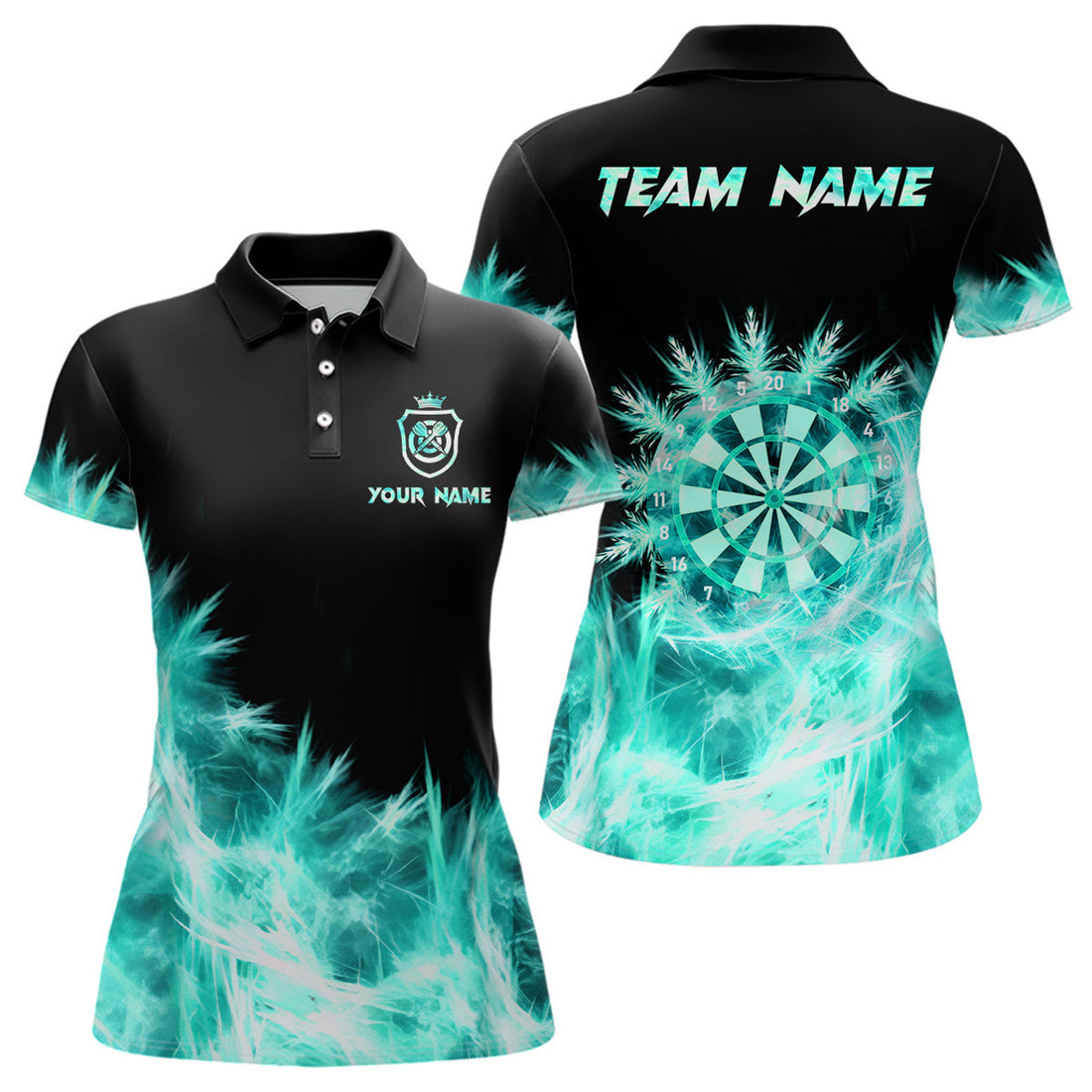 Custom Icy Turquoise Light Womens Darts Polo, Custom Dart Shirts For Team Darts Jerseys