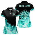 Custom Icy Turquoise Light Womens Darts Polo, Custom Dart Shirts For Team Darts Jerseys