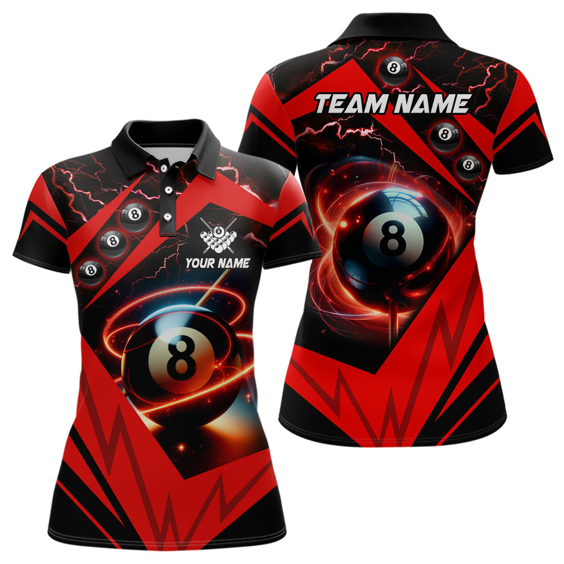 Custom Red 8 Ball Pool Billiard Jerseys For Women Custom Billiard Polo Shirts Team League Billiard Shirts