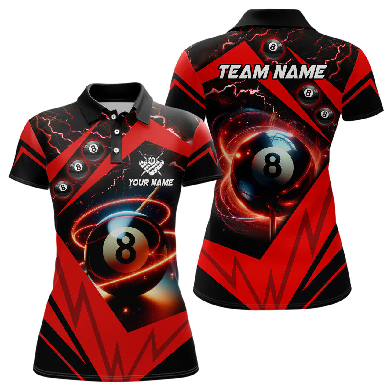 Custom Red 8 Ball Pool Billiard Jerseys For Women Custom Billiard Polo Shirts Team League Billiard Shirts