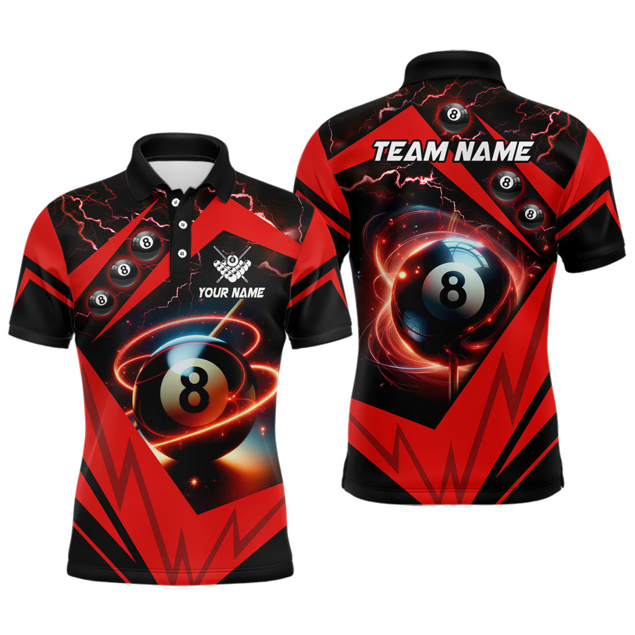 FUNSTUFFPRINT Red 8 Ball Pool Billiard Jerseys For Men Custom Billiard Polo Shirts Team League Billiard Polo Shirt Size S-5XL