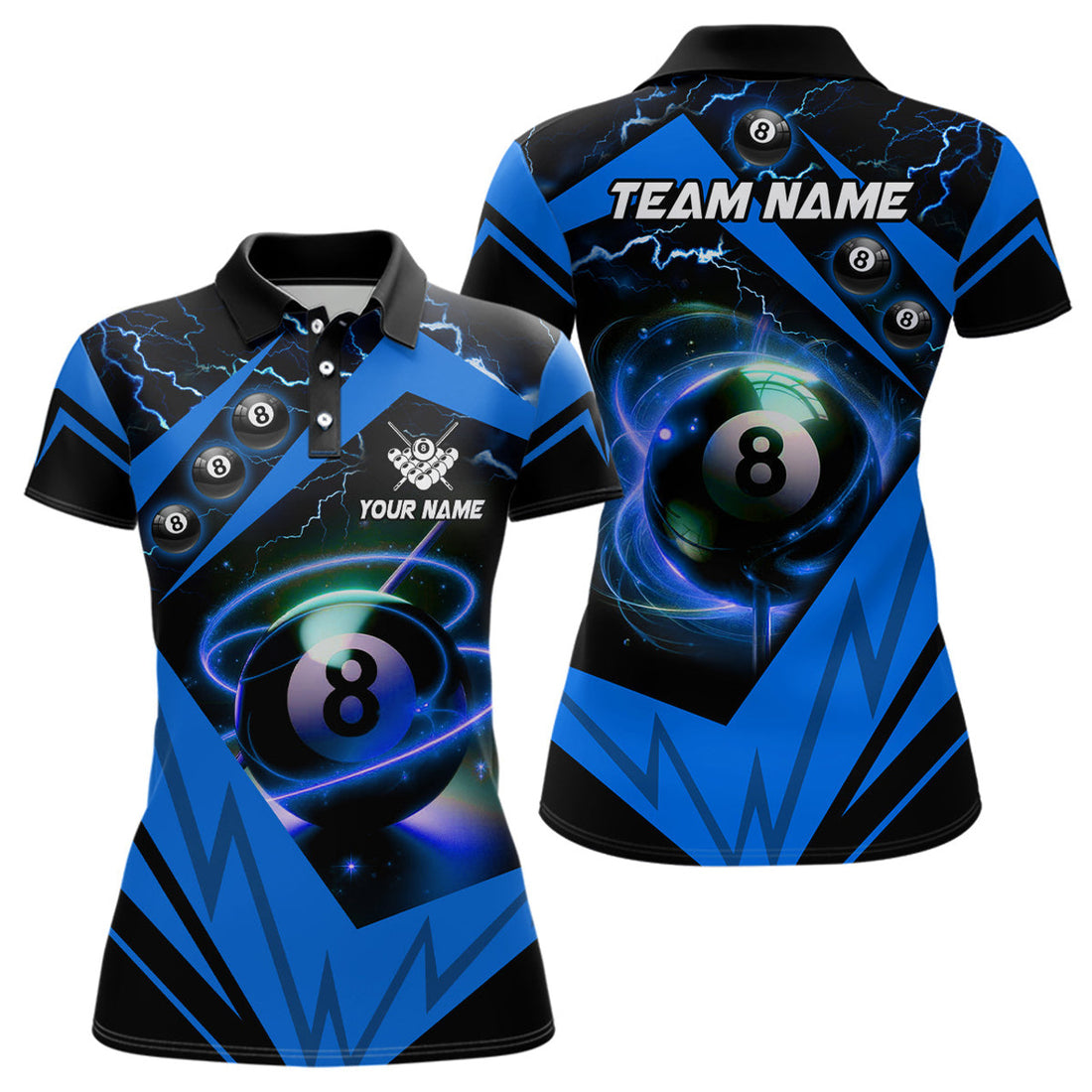 Custom Blue 8 Ball Pool Billiard Jerseys For Women Custom Billiard Polo Shirts Team League Billiard Shirts