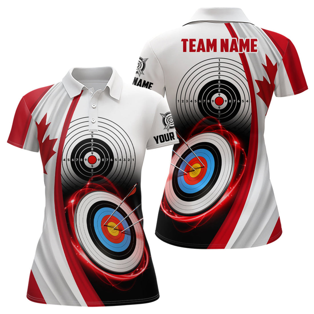 Custom Canadian Flag Archery 3d Target Custom Women Polo Shirts, Patriotic Canada Archery Jerseys For Team