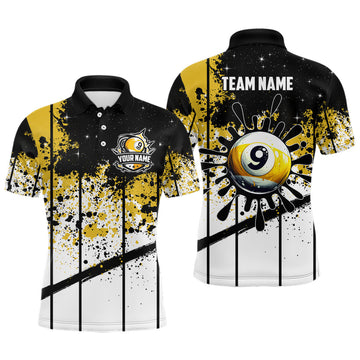 FUNSTUFFPRINT Personalized Billiard 9 Ball Grunge Style Men Polo Shirt Size S-5XL